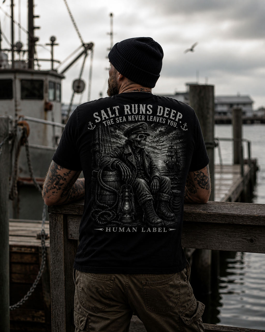 Salt Runs Deep | Navy Veteran T-Shirt | Sailor Skull Graphic Tee | Royal Navy Military Gift | Human Label