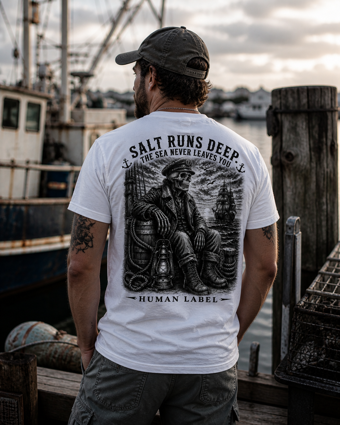 Salt Runs Deep | Navy Veteran T-Shirt | Sailor Skull Graphic Tee | Royal Navy Military Gift | Human Label