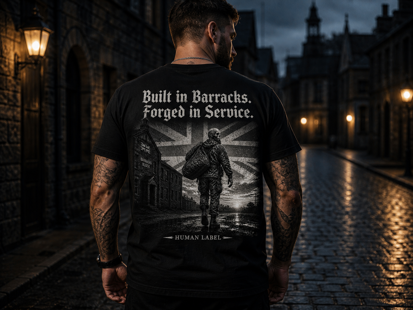 Built In Barracks Forged In Service | British Army Veteran T-Shirt | Military Gift for Him | Ex Forces Tee | Human Label