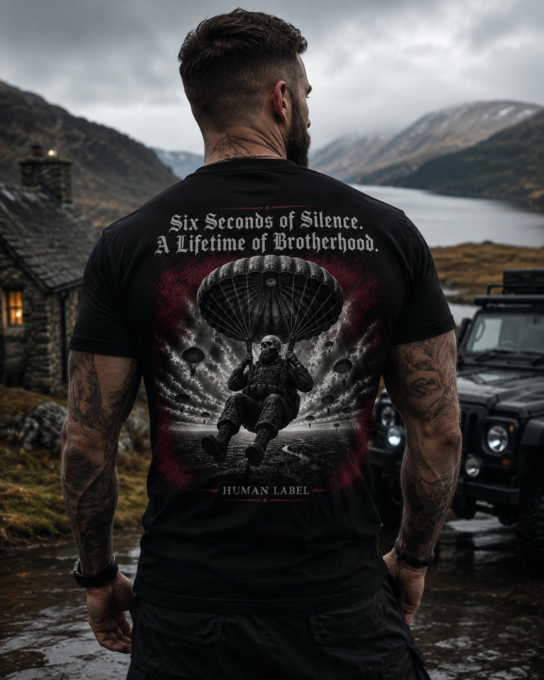 Six Seconds Of Silence Airborne T-Shirt | Parachute Regiment Veteran Tee | Para Brotherhood Gift | Military Skull Shirt | Human Label